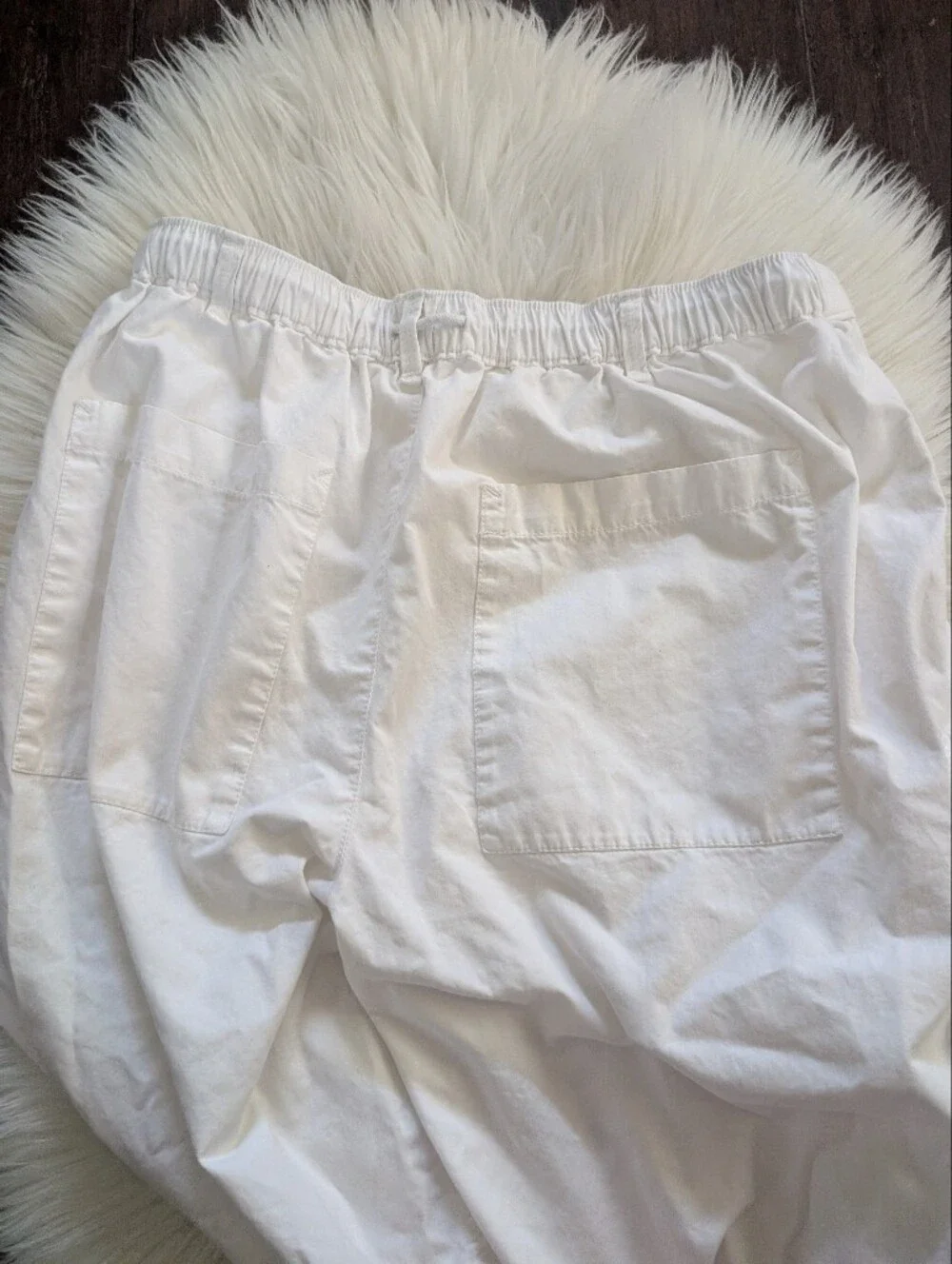 Free People White Elastic-Waist Drawstring Cotton Wide Leg Pants S Small